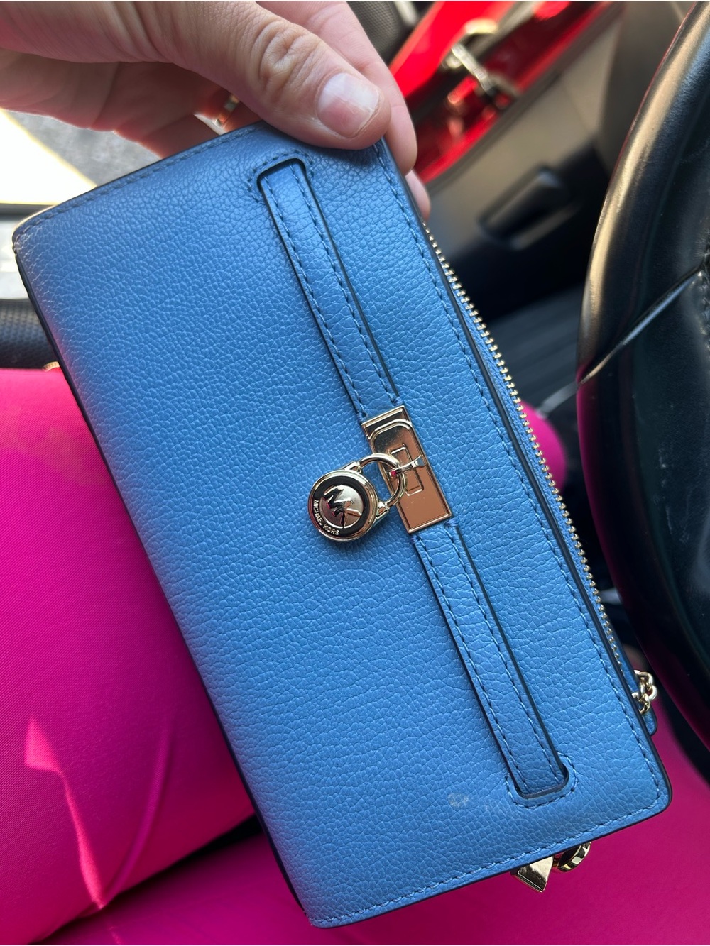 Michael Kors Blue Leather Crossbody with Gold Hardware